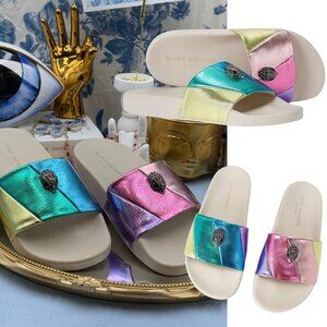 🆕 KURT GEIGER LONDON 🧿 NWOT Meena Eagle Pastel Metallic Slide, Sz 36.5 US 6.5